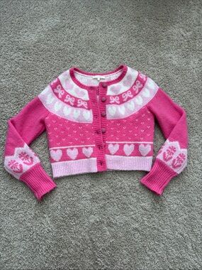 LSF Pink Heart & Bow Cropped Cardigan